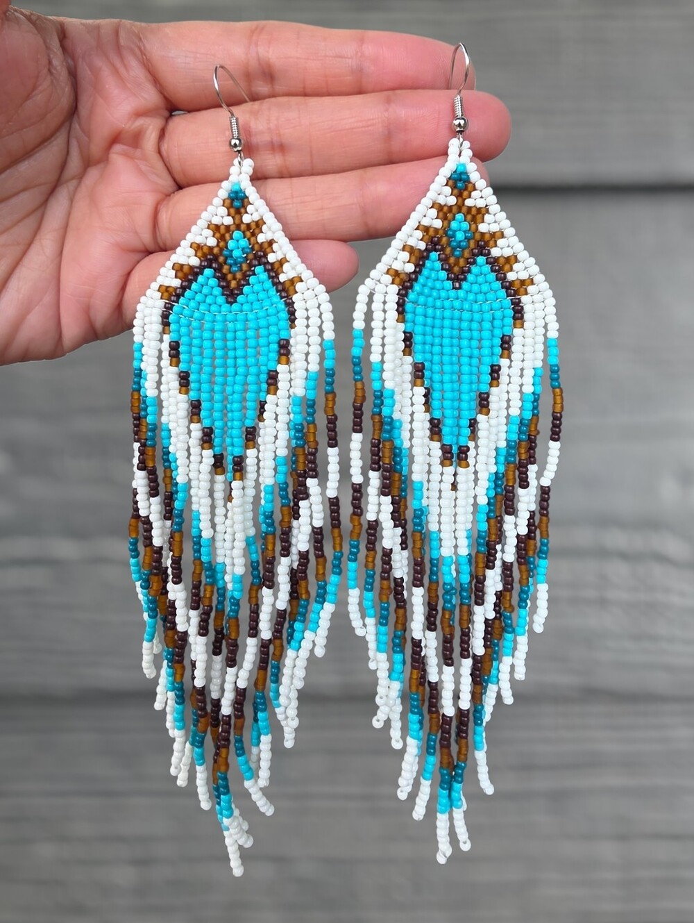Gaia Boho Fringe Beaded Earrings Coastal Cowgirl Southwestern Handmade - Blue